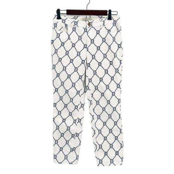 Coldwater Creek Nautical Ankle Jeans Womens Size 4 White Navy Print Straight - Picture 2 of 8